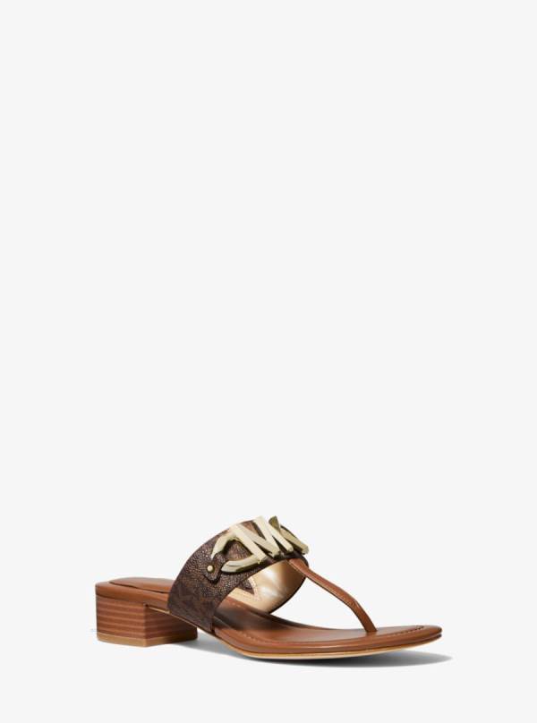 Damske Slapky Michael Kors Izzy Embellished Logo Sandal Hnede Viacfarebný - Topanky Michael Kors Lacne | TQFNC-1574